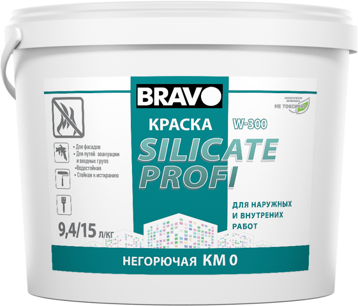 Краска "W-300 PROFI SILICATE" фасадная негорючая силикатная